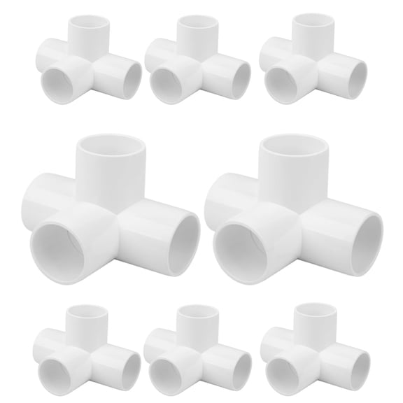 8 Pack 1/2 Inch 4-Way PVC Tee Fitting, Furniture Grade 90-Degree Elbow Connector for Greenhouse Shed Tent Furniture Building