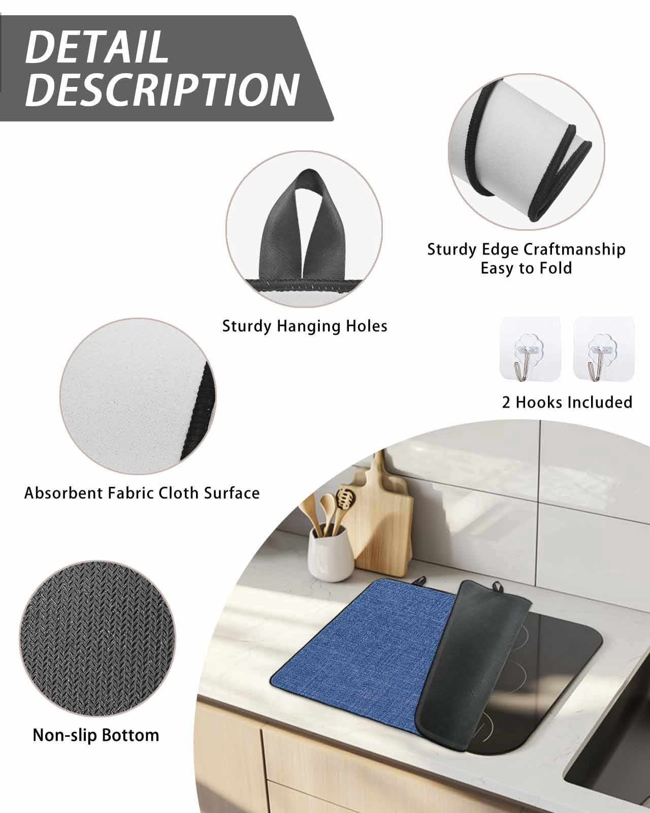 Stove Top Covers for Electric Stove, Navy Blue Glass Stovetop Cover Protector, Vintage Country Monochrome Farmhouse Induction Cooktop Protector Oven Mat for Kitchen Countertop 31"x24"