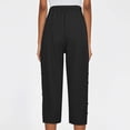 thumbnail image 6 of Spring Summer Linen Pedal Pushers For Women High Waist Straight Leg Side Button Design Breathable Casual Beach Capris Black XL, 6 of 6