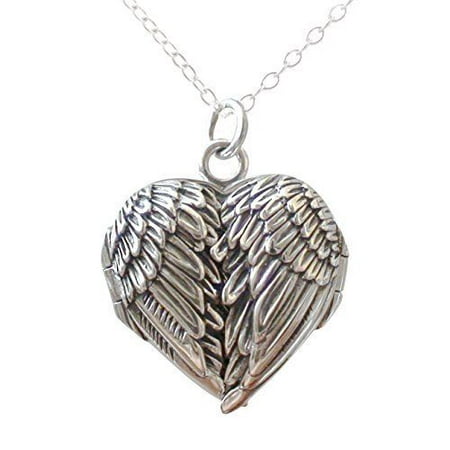 Sterling Silver Angel Wing Heart Locket Necklace 18