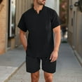 thumbnail image 2 of Stamzod Men Short Sets Outfits Solid Color Short Sleeve Tshirt Casual Shorts with Pocket Summer Track Suits Mens Vacation Outfits Black XS, 2 of 9