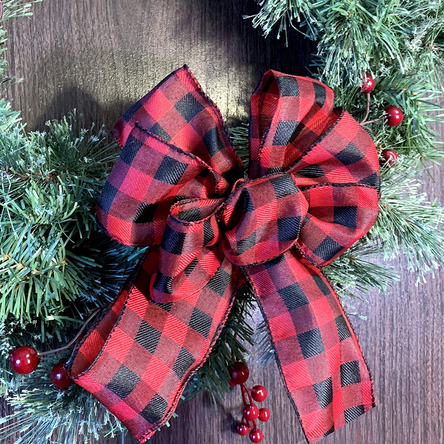 Buffalo Plaid Wired Ribbon Decoration - 2 1/2" x 50 Yards, Black & Red Plaid, Christmas Wreath, Farmhouse Decor