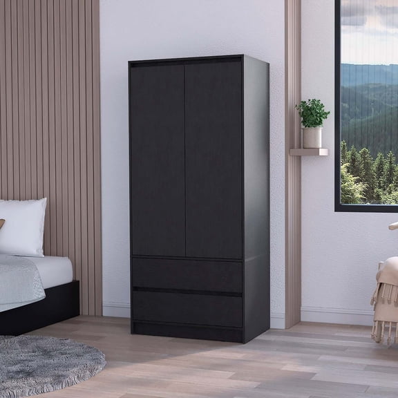 FM FURNITURE Avra 2 Drawers Armoire, 2-Door, Hanging Rod