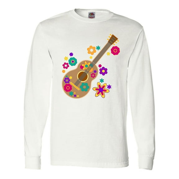 Inktastic Acoustic Guitar with Colorful Flowers Long Sleeve T-Shirt