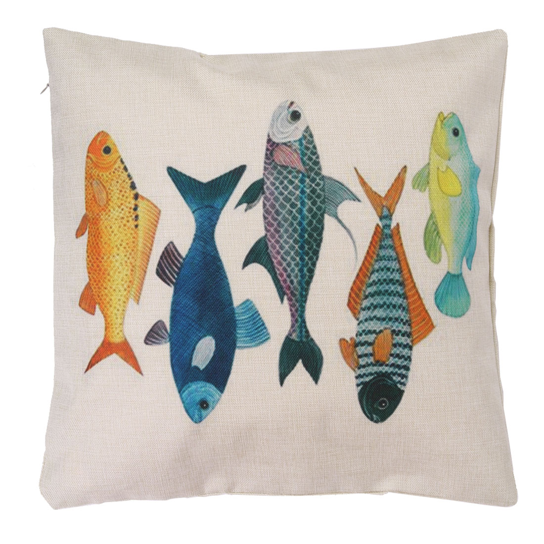 Unique BargainsHome Cotton Linen Marine Fish Print Backrest Pillow