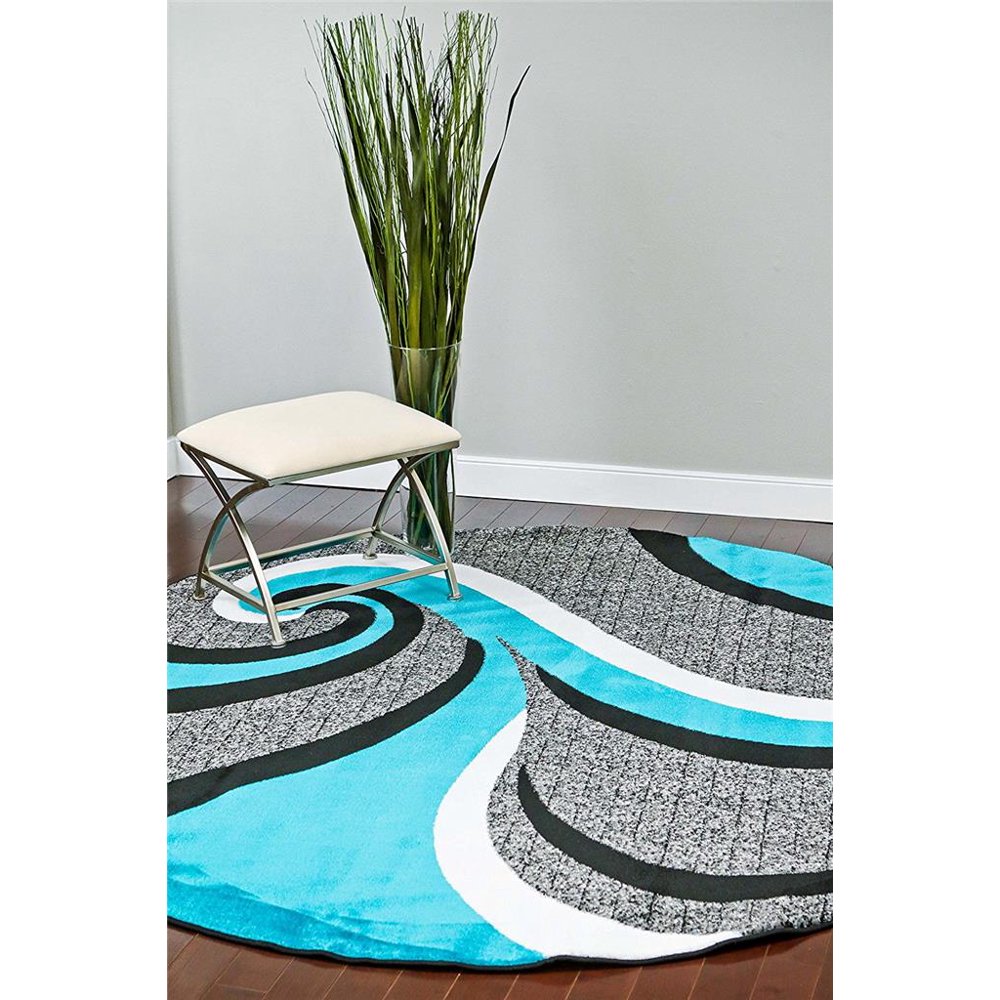 Persian Rugs 0327 Turquoise 6 Foot Round Swirls Modern Abstract Area