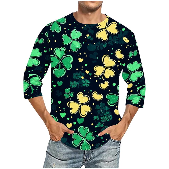 Blusas y camisas de manga corta y cuello redondo para hombre. Blusas casuales de manga 3/4 con cuello redondo y estampado a la moda para hombre. Blusas de poliéster para tiempo libre.