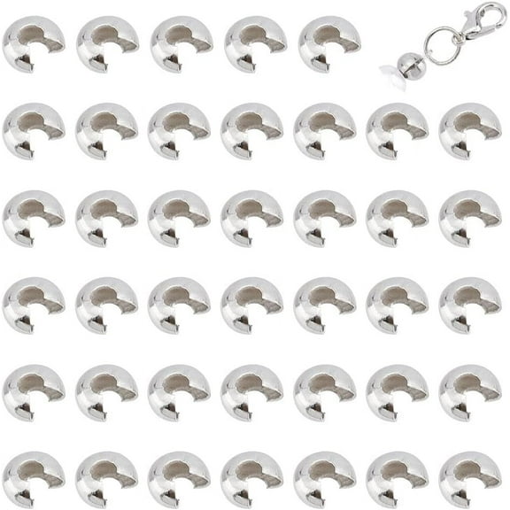 304 Stainless Steel Crimp Beads Covers with Bead Container Stainless Steel Color 5mm In Diameter about 100pcs/box