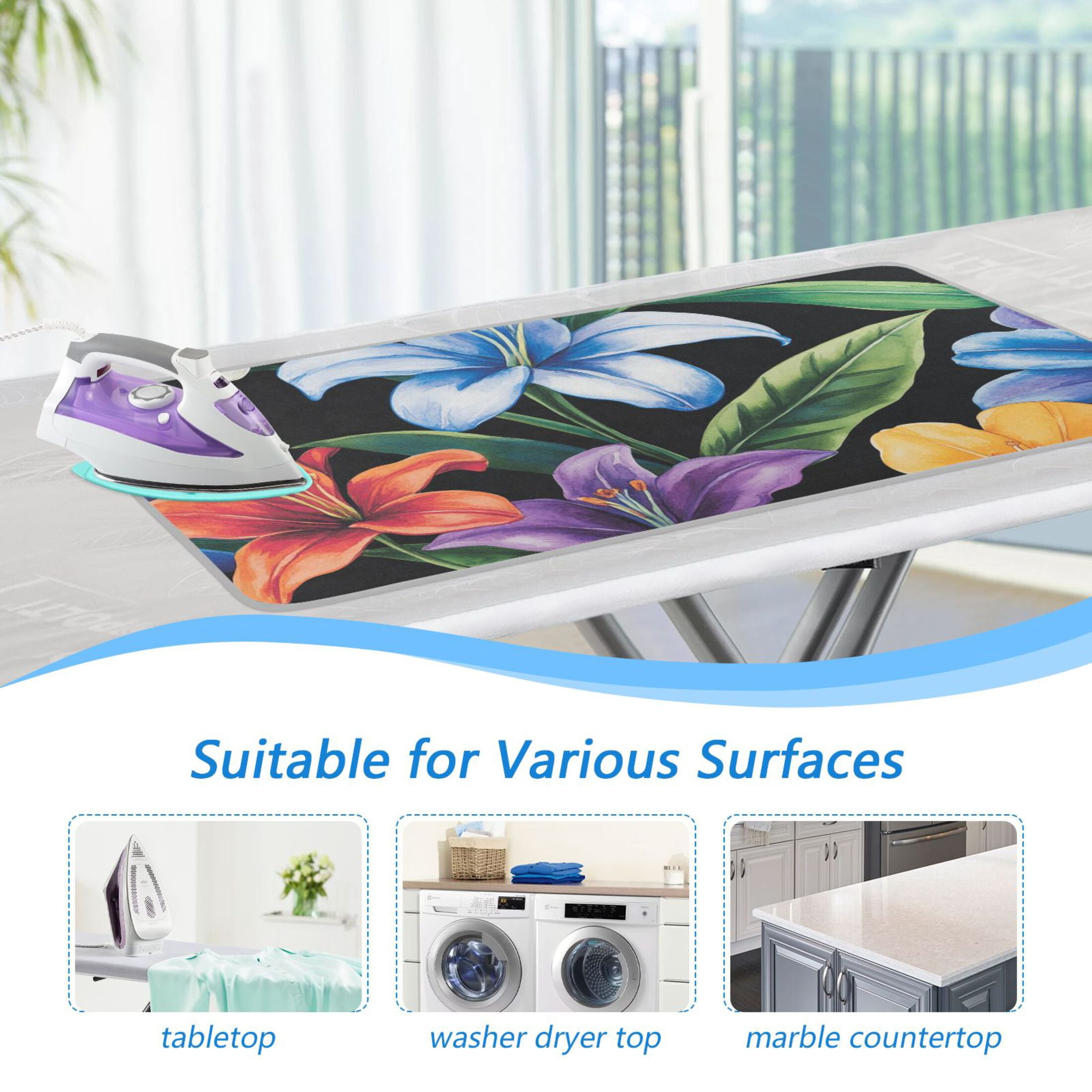 Various Flowers Ironing Mat Blanket for Table Top Travel Portable Ironing Board Pad 47.2x27.6 Inch