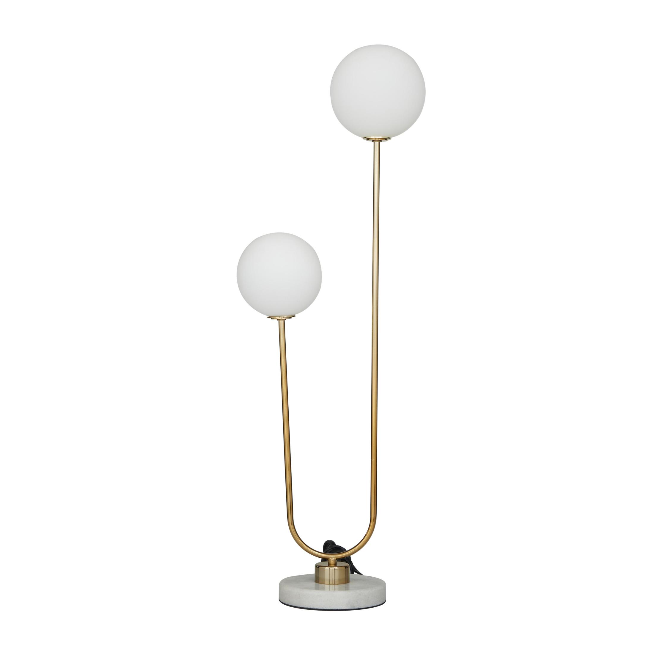 DecMode 31" 2 Light Curved Orb Gold Table Lamp with White Glass Shade