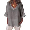 thumbnail image 1 of T-shirt à Manches Courtes Col en V pour Femmes blouse d'Été Décontractée Ample, 1 of 2
