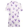thumbnail image 4 of Wensltd Button Up Pajamas for Women Heart Print Collared Short Sleeve Top and Shorts Soft Valentine's Day Purple M, 4 of 8