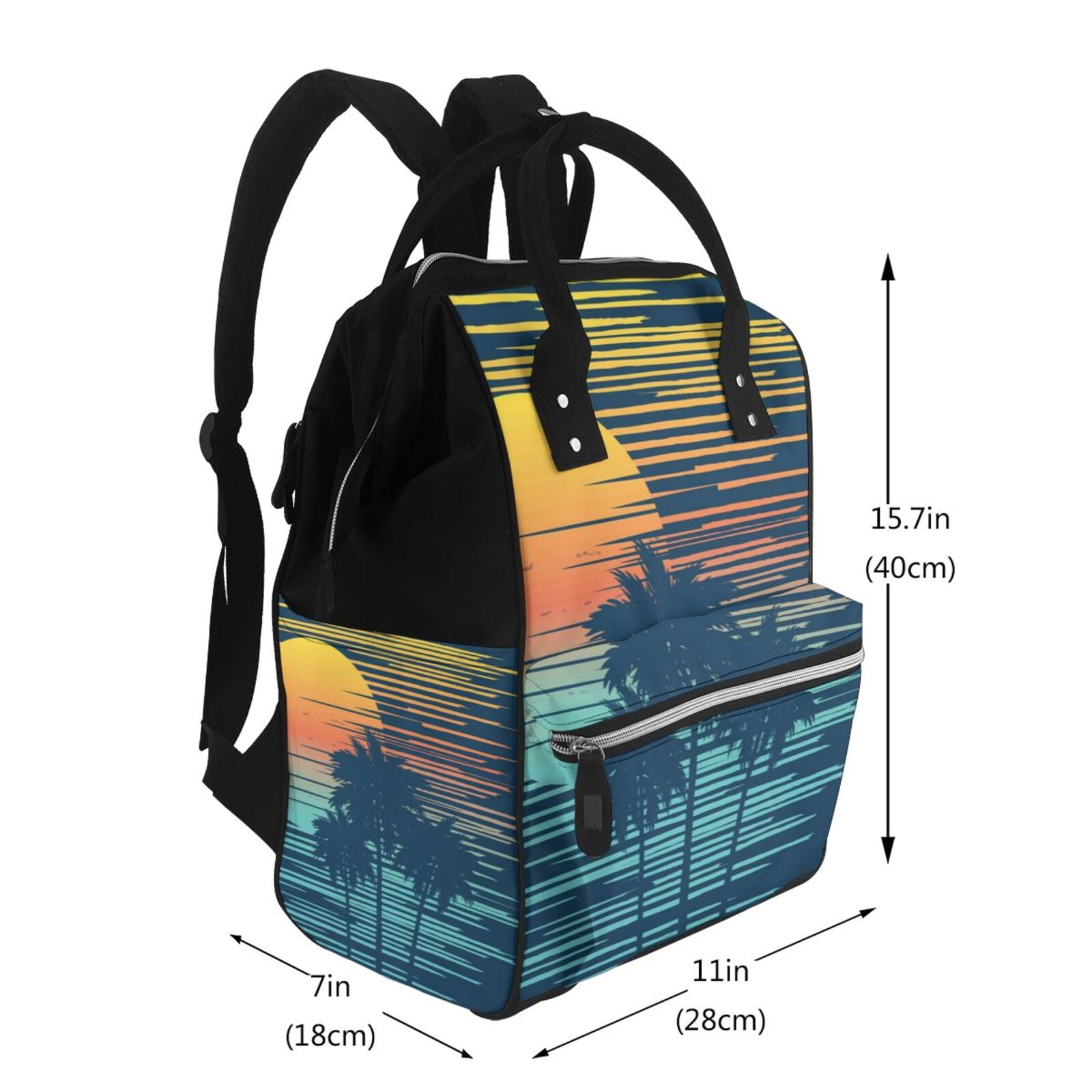 Ratiio Palm Trees Mummy Backpack - Waterproof Twill Canvas, Large Capacity Diaper Bag with Multiple Pockets and Adjustable Straps
