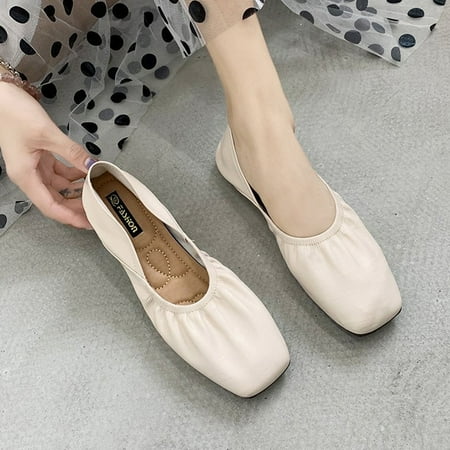 

WQJNWEQ Women s Flats Shoes Leisure Round Head Small Leather Shoes Heel Collision Ladies Single Lazy People Kick off Shoes Comfort