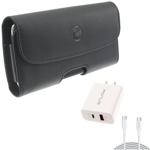 For Google Pixel 7 Pro/6 Pro - Case Belt Clip w 36W PD Home Charger, Leather Holster Cover, Fast Type-C 6ft Long Cable USB-C for Google Pixel 7 Pro/6 Pro Phones