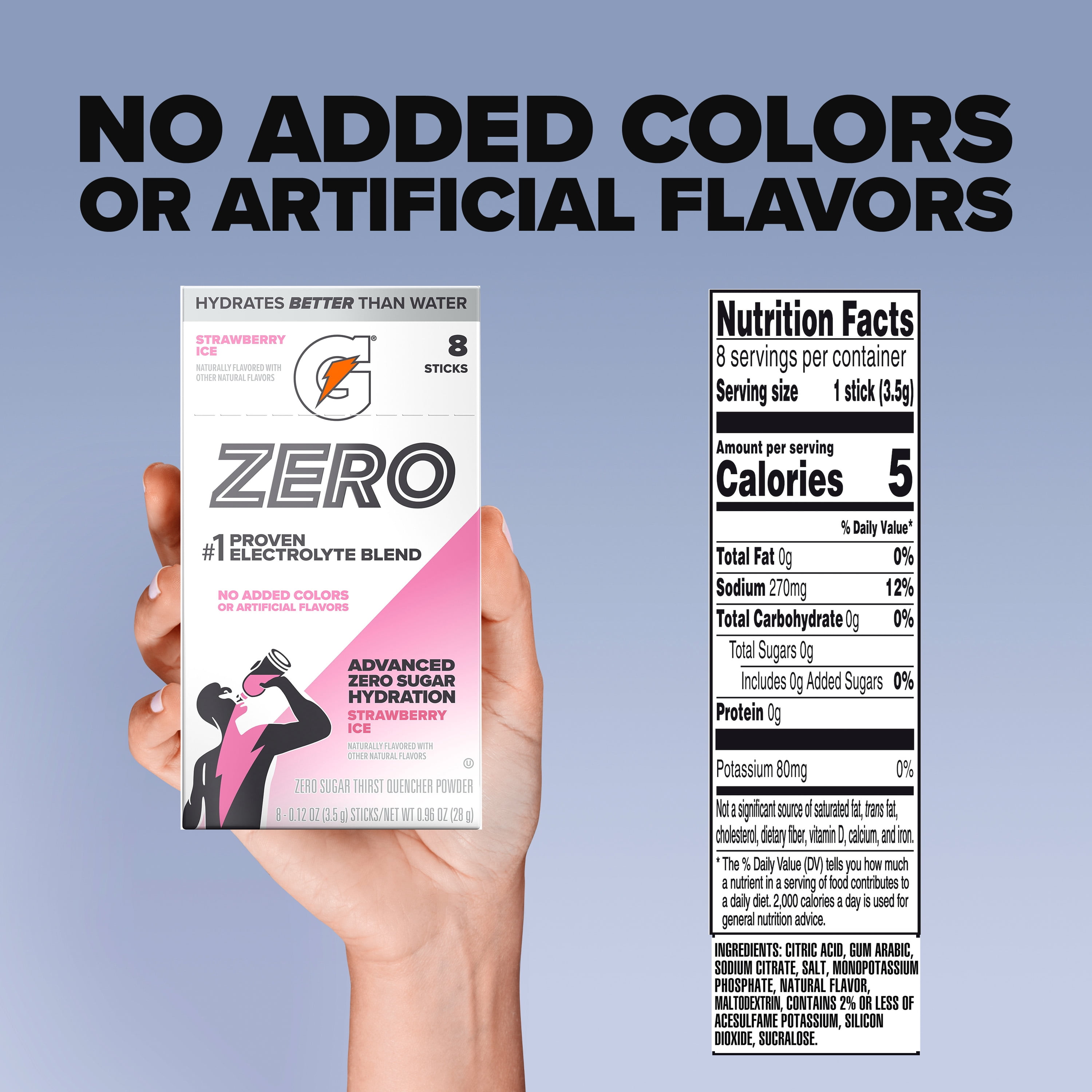 (12 pack) Gatorade Zero Sugar Strawberry Ice, On the Go Packs, Electrolyte Powder Drink Mix, 0.12 oz, 8 Sticks