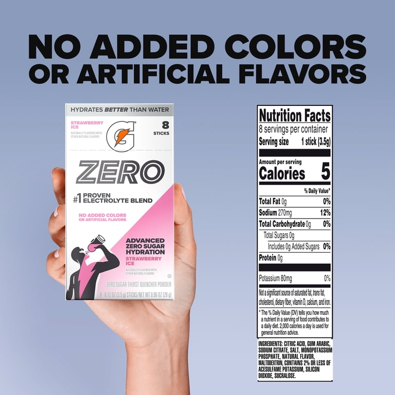 Gatorade Zero Sugar Strawberry Ice Powder Sticks, 12 Pack Box photo 2