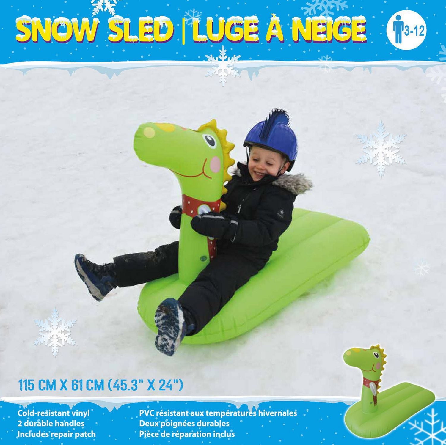 Pathfinder Inflatable Unisex Dinosaur Snow Sled Rider for ages 3 - 12 years