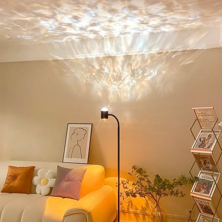 MEHOOM Sunset Standing Floor Lamp with Ocean Wave Effect, 360° Rotation, 7 Color Filters, Boho Decorative Lamp for Living Room & Bedroom