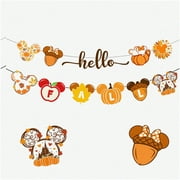Autumn Harvest Delight - Festive Mouse Pumpkin Hanging Banner Garland with Maple Leaf Accents for Fall Theme Party Wall Decor