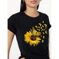thumbnail image 1 of Camiseta con estampado de mariposas y girasoles, manga corta informal para primavera y verano, ideal para mujeres adultas, hombres, mujeres, adolescentes, jóvenes., 1 of 5