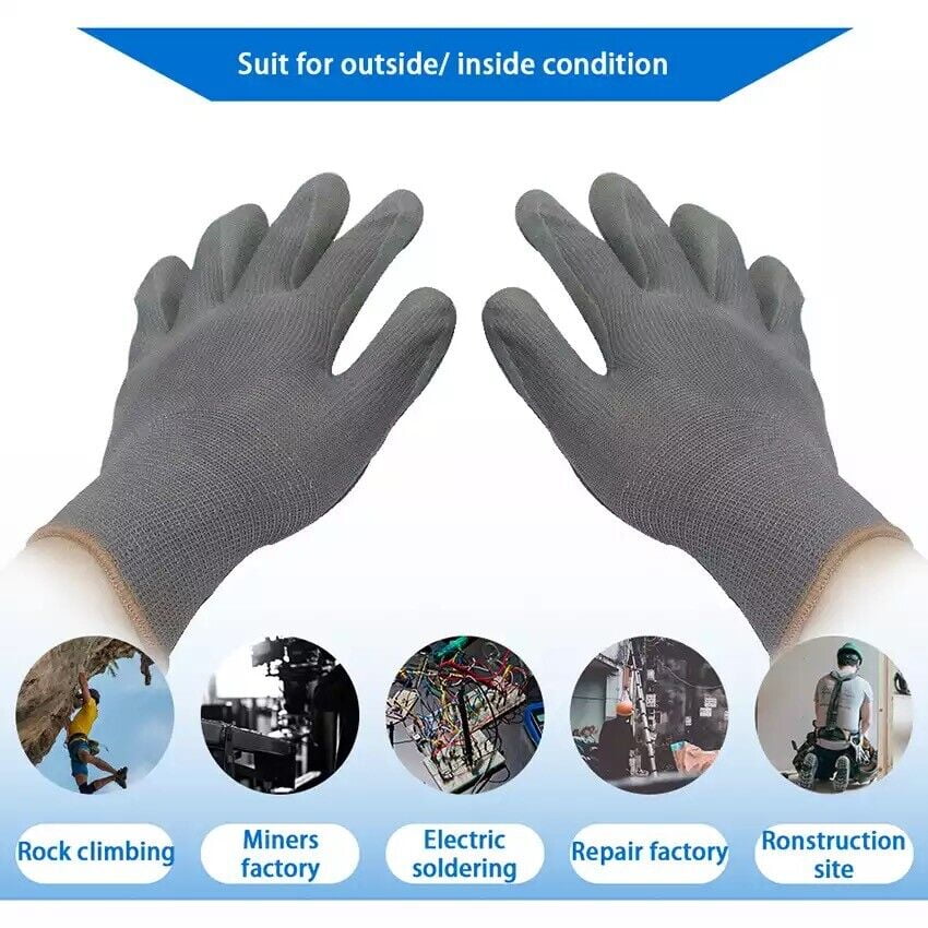 1/ 6 /12 Pairs Work Safety Polyurethane Coated Nylon Work Gloves 380-5 
