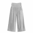 thumbnail image 4 of CAIVO Women Casual Fold Over Waistband Yoga Pants Flowy Gaucho Pants With Pleated Detail Wide Leg Cropped Calf Length Comfort Solid Color Breathable Trousers, 4 of 5