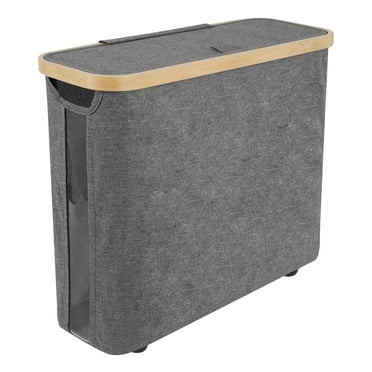 Dznils Toilet Paper Storage Basket with Lid & Handle, Bathroom Toilet Paper Holder Stand, Gray