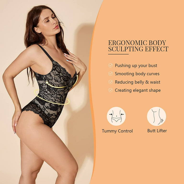 SHAPSHE Lace Bodysuit for Women Tummy Control Shapewear Women's V
