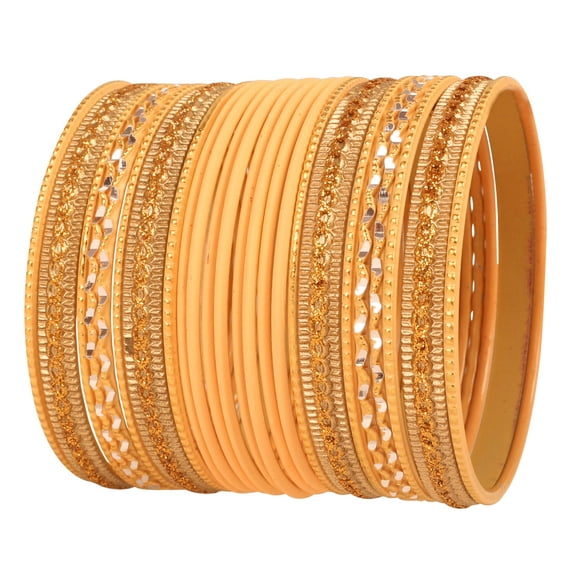Sunsoul By Touchstone "Colorful 2 Dozen Bangle Collection" Indian Bollywood Alloy Metal Textured Neon Peach Color Large Size Jewelry Bangle Bracelets Set Of 24 In Gold Tone For Women.