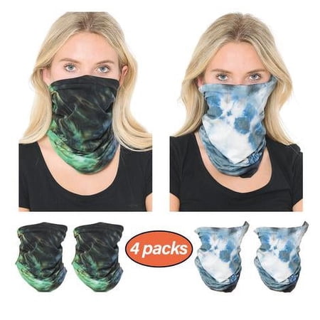 Tie Dye Bandana Balaclava Neck Gaiter - 4 Pack Unisex Face Covering for Outdoor Sports, UV Protection, Breathable Dust Mask, Multi-Style Scarf Mask for Men Women