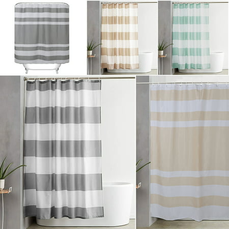 4 Colours Waterproof Waterline Bathroom Stripes Shower Curtain or Liner Includes Matching Rings Extra Long Wide 180 x 180cm (71