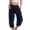 thumbnail image 4 of vigerkar Capri Pants for Women Casual Capris Summer Loose High Waist Wide Leg Yoga Pant with Pocket Lounge Wear (Navy, M), 4 of 9