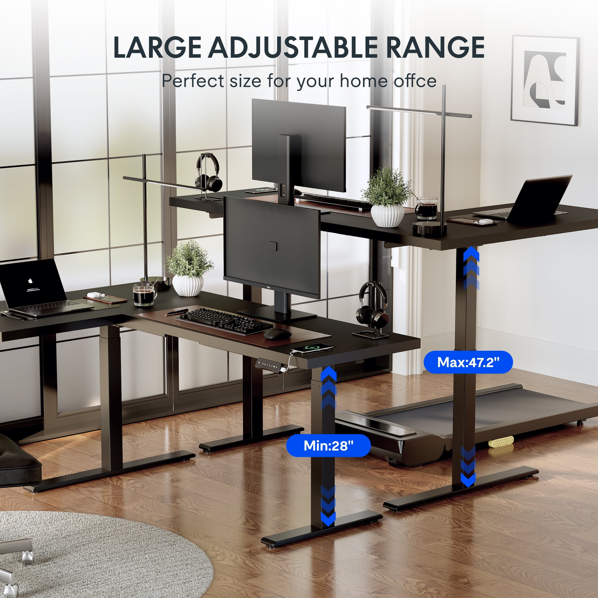 FLEXISPOT 63"x40" L Shaped Height Adjustable Standing Desk Dual Motor Corner Desk Black Computer Desk with Splice Board