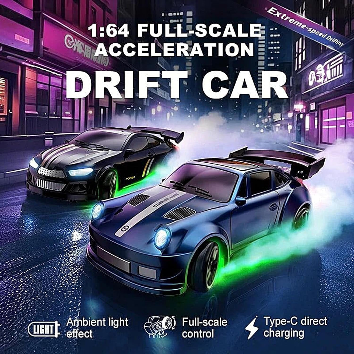 Skidboiz Remote Control Cars, Mini RC Drift Car, 2.4ghz Stunt Drifting RC Toys with 2-Speed Modes, 1:64 Scale USB Rechargeable with Led Lights（x）