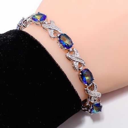 Blue Rainbow Mystic Fire Topaz 925 Sterling Silver Adjustable Bracelet 7-8" B43