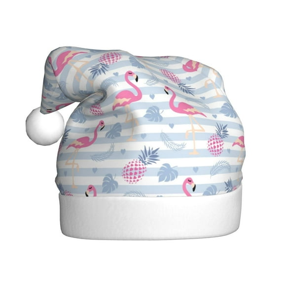 Haiem Flamingo and Pineapple Pattern Santa Hat Confortable Velvet Christmas Hat for Christmas Party Favors Fit for Adults Men Women