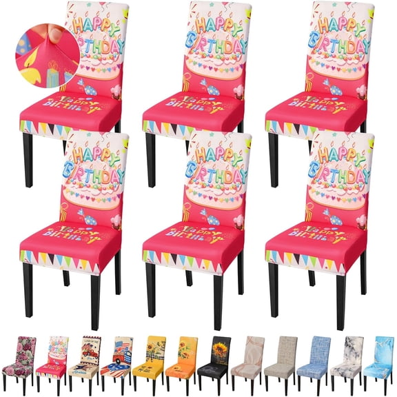 Birthday Chair Covers for Dining Room Set of 6, High Stretch Removable Chair Slipcover for Kids Birthday Elegant Party Decorations Special Occasions Intimate Gathering Gala (6Pcs)