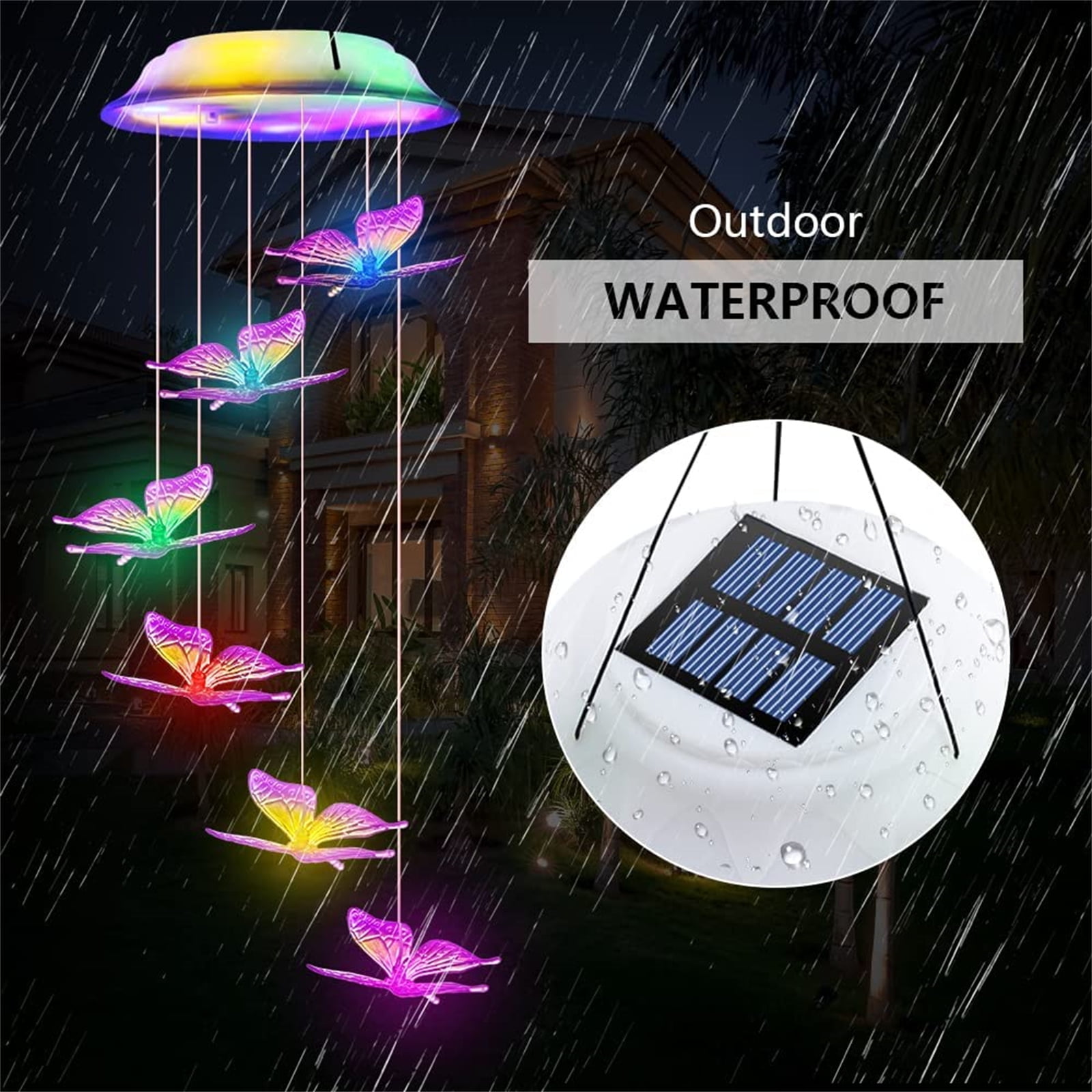 Qoosea Wind Chimes for Outside Butterflies Solar Wind Chime Yard Decorations Outdoords Powered LED Waterproof Color Changing Hanging Lamp Butterfly Windchimes Moon Gifts for Women