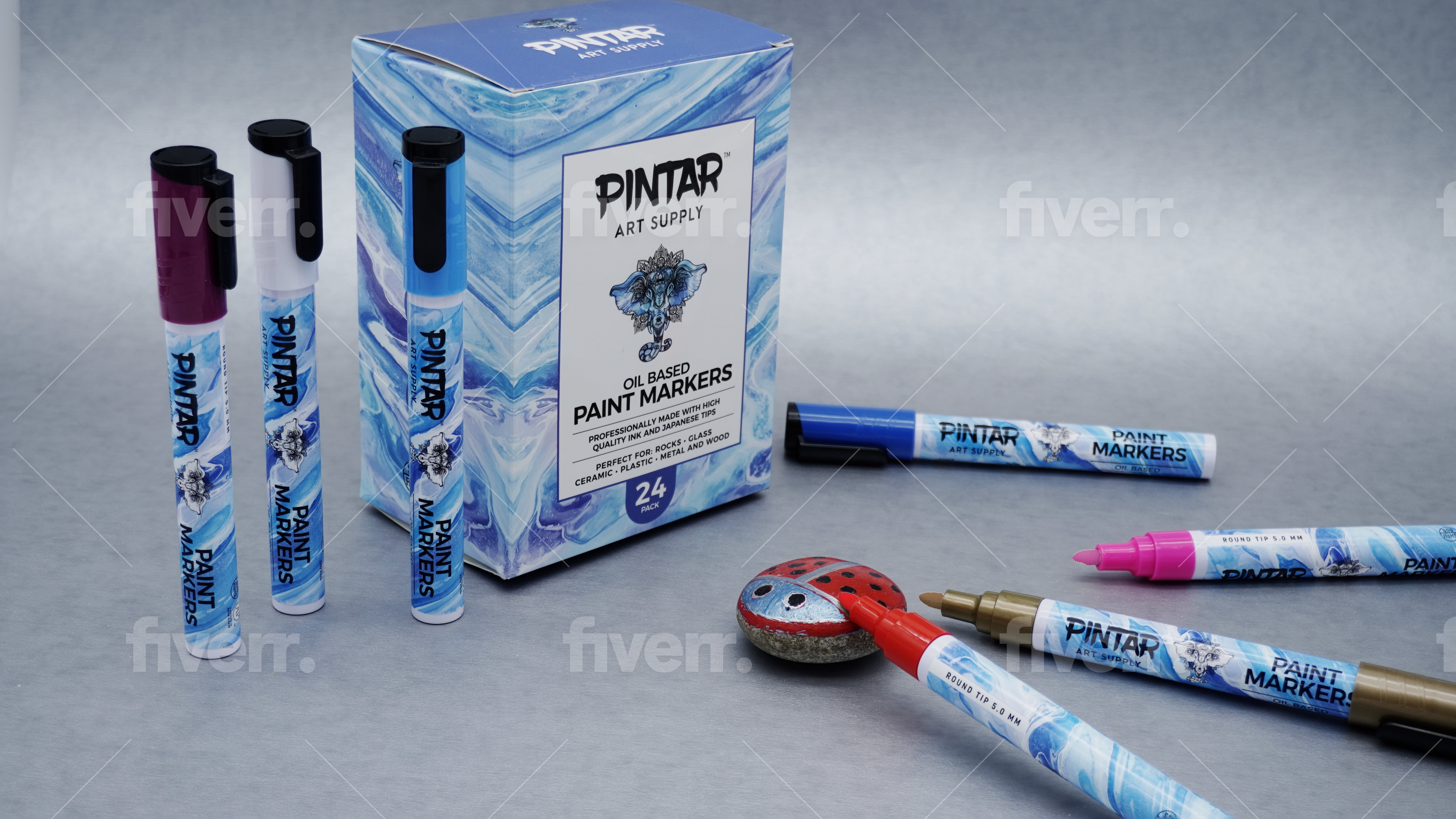 PINTAR Oil Based Paint Pens - Oil Paint Markers - Paint Pens For Rock Painting,Glass, Wood, Plastic, Canvas, Paper, Metal, Ceramic, & Fabric - 20 Medium Tip & 4 Fine Tip Colored Markers