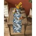 thumbnail image 5 of Gold White Feather Table Runner 72 Inches, Modern Spring Blue Leaf Oil Painting Bed Runner Dresser Scarves Tabletop for Indoor Outdoor Parties/Ceremony/Banquet, 14" x 72", 5 of 8