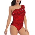 thumbnail image 3 of Easygdp Red Rose Women's One Shoulder Ruffle Monokini Bathing Suits with Removable Chest Pad, Quick Drying - X-Large, 3 of 8