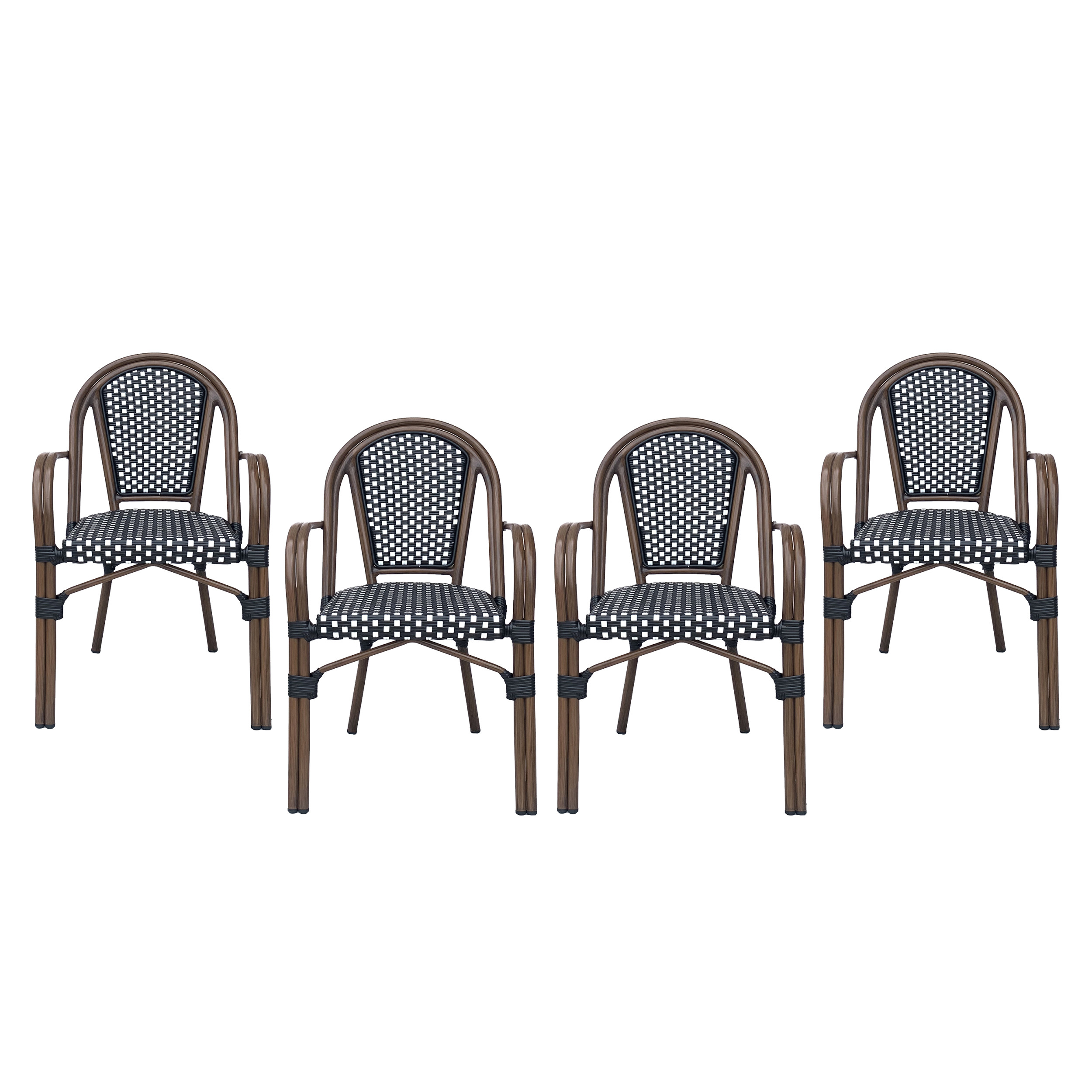Cecil Aluminum and Wicker Outdoor French Bistro Chairs, Set of 4, Black