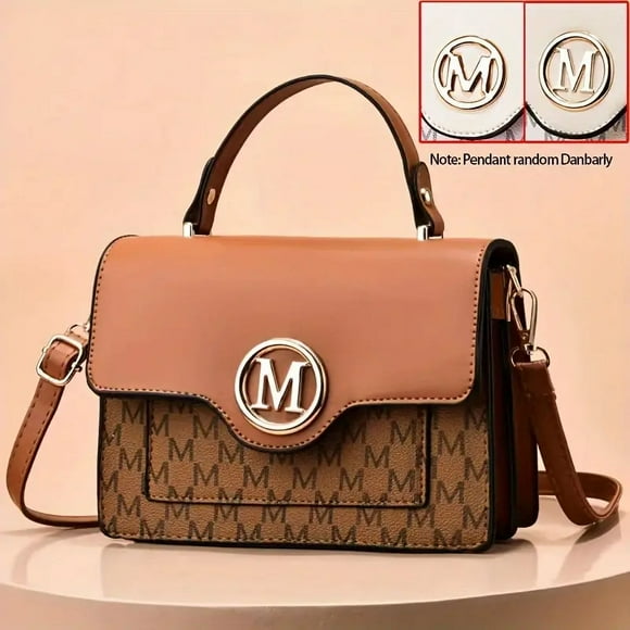 Elegant Letter Print Mini Crossbody Bag with Top Handle for Women - Trendy Square Purse with Multiple Compartments