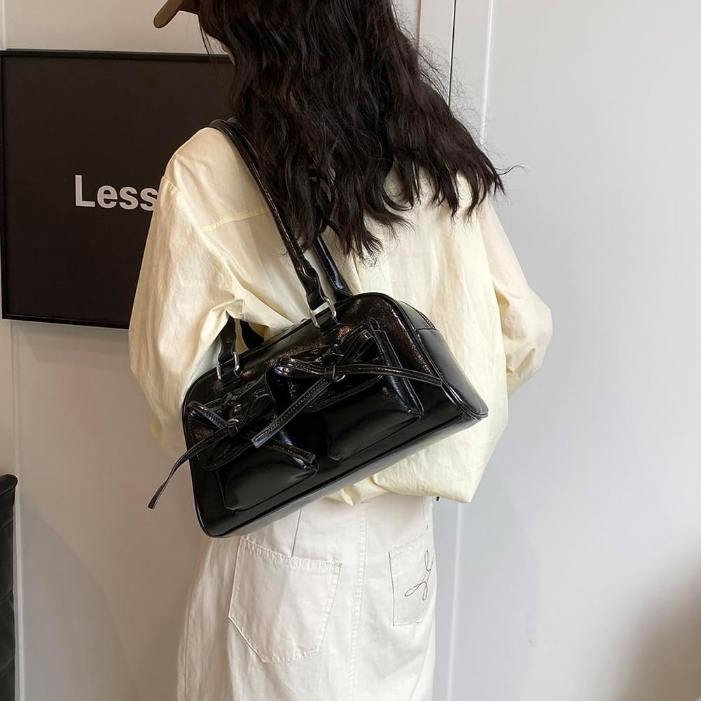 CAILDANL Cute Bow Purse Aesthetic Japanese Shoulder Bag Faux Leather Tote Bag Y2k Red Handbag Purse