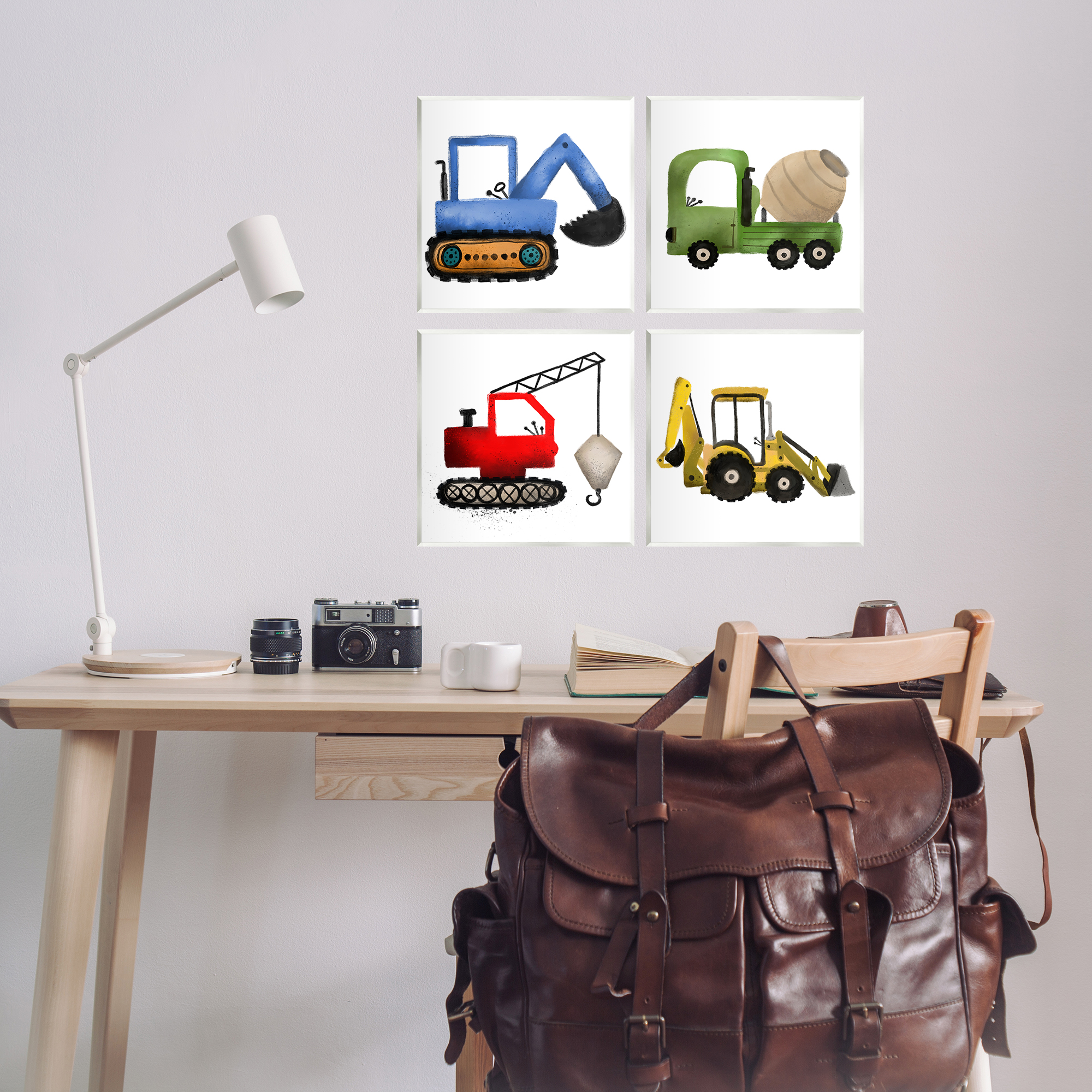 Stupell Industries Varied Construction Vehicles Transportation Painting Unframed Art Print Wall Art, 12 x 12, Set of 4