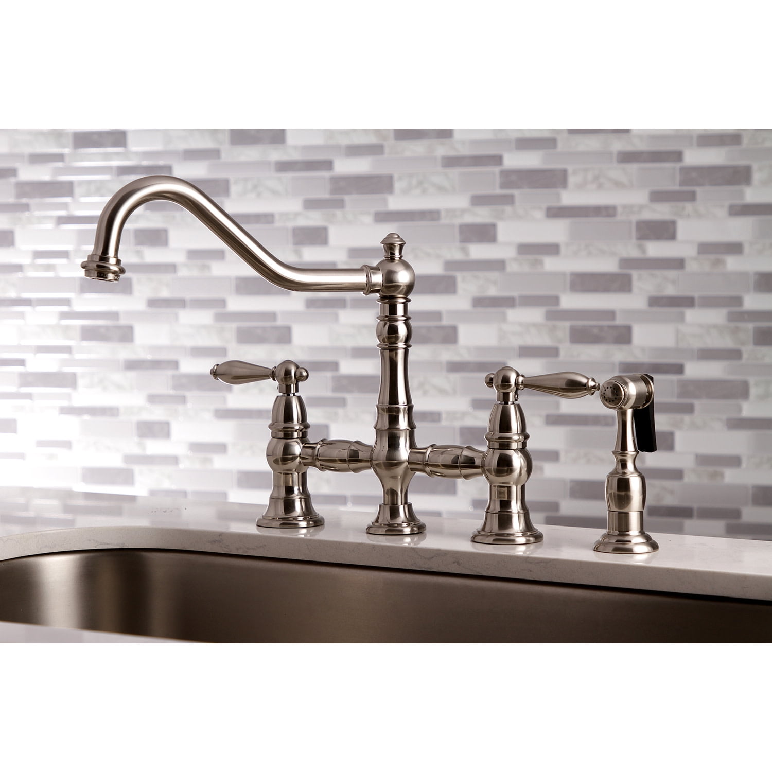 Kingston Brass KS3278ALBS Kitchen Faucet with Side Sprayer, Brushed Nickel
