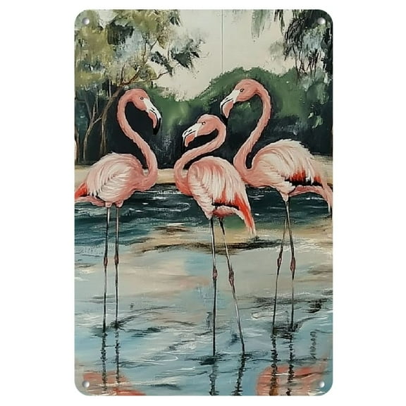 Chic Flamingo Vintage Metal Wall Art, 8x12 Inches - Perfect for Living Room, Bedroom, Office Decor