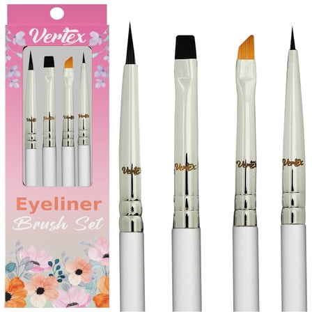 Vertex Beauty Eyeliner Brush Set Makeup Brush Pencil Liquid Gel Liner Winged Brushes Small Firm Angled Wing Tip Kit Black Pen Stencils Thin Flat Stencil Perfect Sharpener Cat Eyeshadow Brown Eyebrow