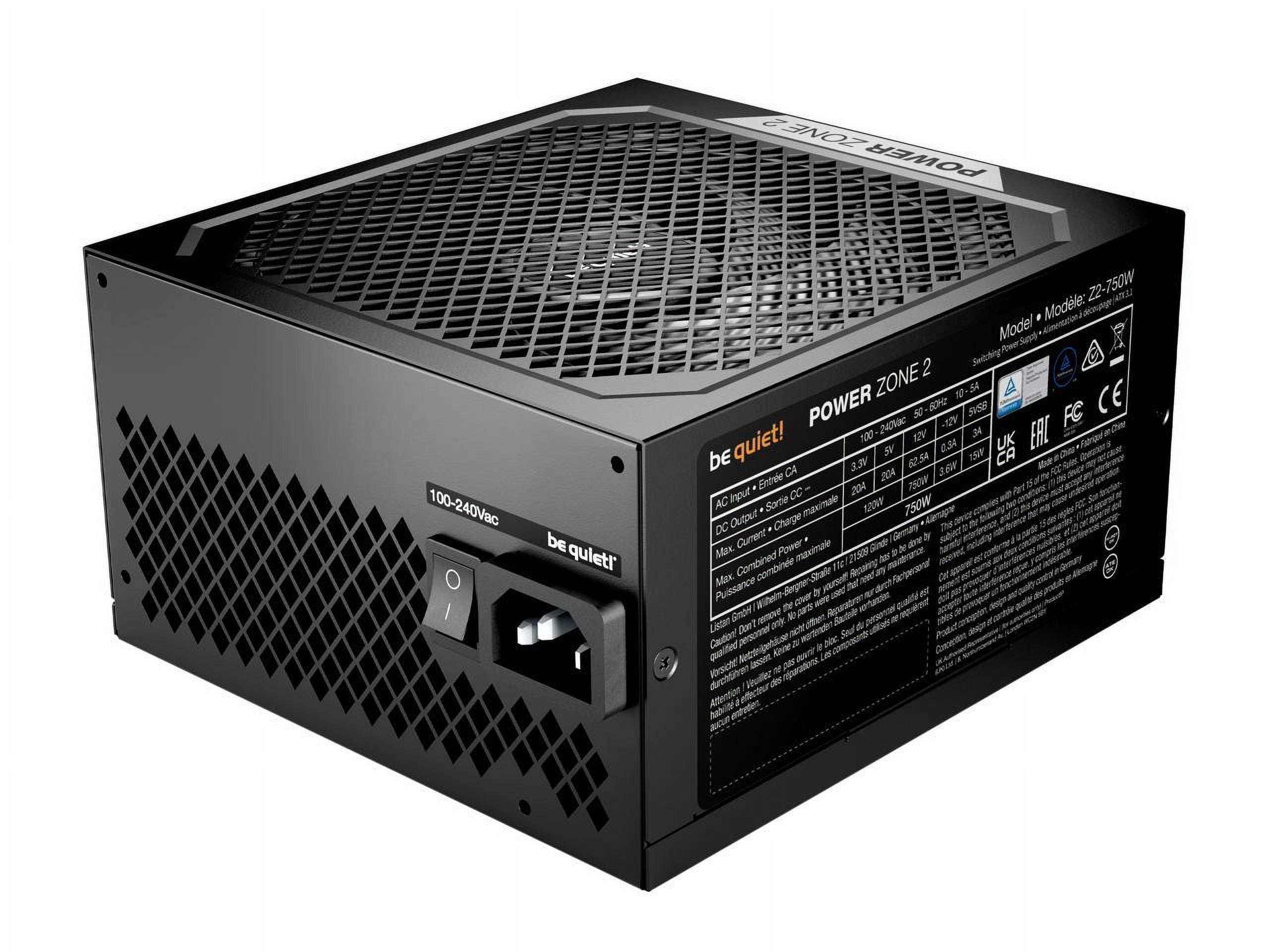 be quiet Power Zone 2 750 W ATX12V 3.1 80 PLUS® Platinum and Cybenetics Platinum  efficiency (up to 94%) Modular Power Supplies